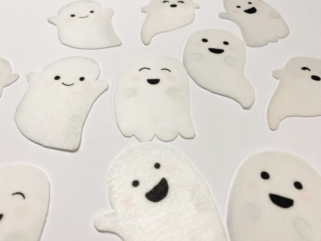 Pack of 12 Die Cut Edible Wafer Ghosts , Cute Ghost Cupcake Toppers