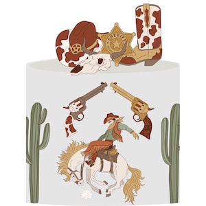 Scena di torta commestibile del selvaggio West, decorazioni per torte da cowboy, decorazioni per torte da rodeo, immagini commestibili pretagliate per torte