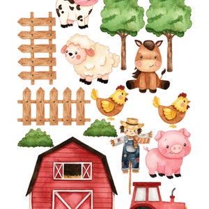 Taartscène voorgesneden boerenerfvrienden, boerderijtaarttopper, roze boerenerf, boerderijfeest, eetbare afbeeldingtoppers
