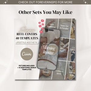 Puede incluir: Un collage de im&aacute;genes para Instagram Reels, con temas de estilo de vida y est&eacute;tica. Las im&aacute;genes incluyen texto como "Summer", "Outfit Inspiration", "Morning Routine", "Slow Days", "Self Care", "To Relieve Stress" y "Ice Cream Date With My Bestie". El collage est&aacute; hecho en Canva e incluye 40 plantillas.