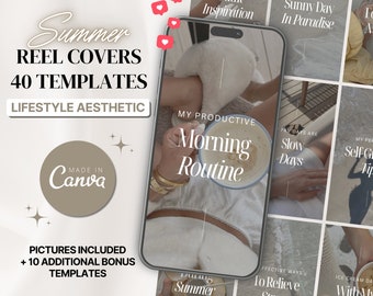 40 Instagram Reel Cover Templates | Beige Aesthetic Instagram Reel Cover | Content Creator Reel Covers for Canva | Canva Reel Template Cover