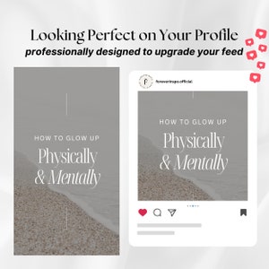 May include: Instagram post with a beach background and the text "HOW TO GLOW UP Physically & Mentally". The post is from the account "foreverinspo.official".