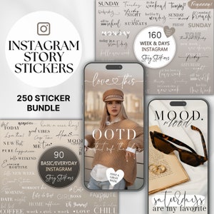 250 Instagram Story Stickers Bundle: Basic Weekday PNG (Digital Download)