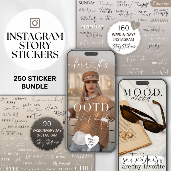 250 Instagram Story Sticker Set Bundle + GRATIS BONUS, Daily Story Sticker, Everyday Basic Instagram Sticker, Weekdays Good Morning