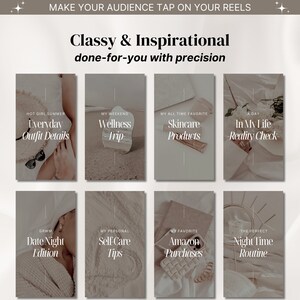 Puede incluir: Un collage de nueve ideas de carretes de Instagram para un blog de estilo de vida. Los carretes incluyen temas como detalles del atuendo diario, viaje de bienestar, productos para el cuidado de la piel, un d&iacute;a en mi vida, edici&oacute;n de noche de cita, consejos de autocuidado, compras en Amazon y rutina nocturna.