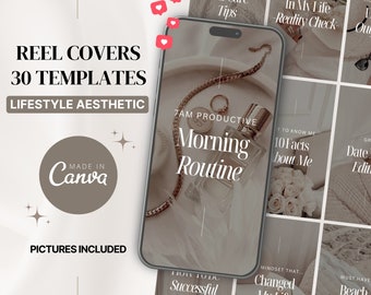 30 Instagram Reel Cover Vorlagen | Beige ästhetische Instagram Reels Cover | Contentdesigner Reel Cover für Canva | Reel Template Cover