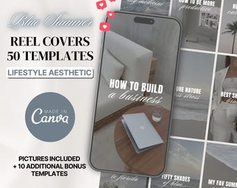 50 Instagram Reel Cover Templates | Lifestyle Aesthetic Instagram Reel Covers, Content Creator Reel Covers Canva, Canva Template Reel Covers