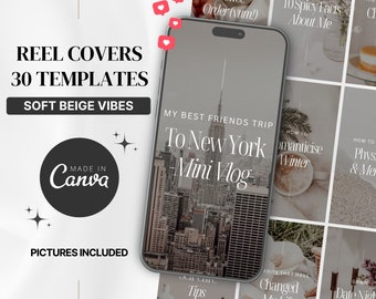 Beige Instagram Reel Covers: 30 Canva Templates (Digital Download)