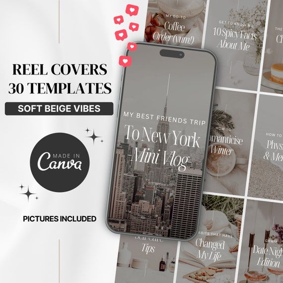 Beige Instagram Reel Covers: 30 Canva Templates (Digital Download)