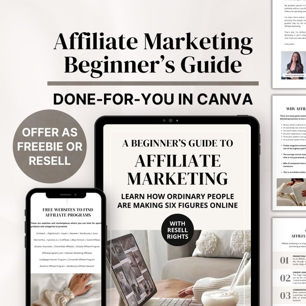 Done for You: Affiliate Marketing Beginner's Guide with Private Label Rights PLR, Master Resell Rights MRR, in Canva, Lead Magnet, Freebie