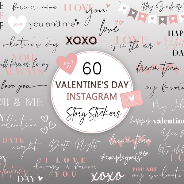 60 Instagram Story Stickers Valentine's Day, Valentines Day Story Stickers, Love Stickers, Couple Stickers, Relationship, Digital Stickers