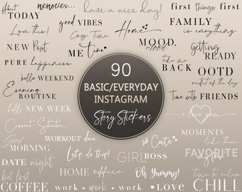 90 Instagram Story Stickers Basic, tägliche Story Sticker, Blogger Sticker, Alltagsgeschichte Sticker, digitale Sticker, beige ästhetische Sticker