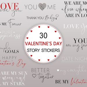 30 VALENTINE&#39;S DAY Story Stickers, Valentines Stickers, Love Stickers, Couple Stickers, Relationship Stickers, Digital Blogger Stickers, PNG