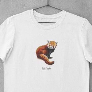 Men&#39;s Red Panda T-Shirt - Panda Shirt - Traditionally Painted Artwork - Cottagecore top - Animal Lover Organic Clothing - Indie Clothing