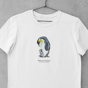 Men&#39;s Emperor Penguin T-Shirt - Penguin Shirt - Traditionally Painted Art - Cottagecore top - Animal Lover Organic Clothing - Indie Clothing