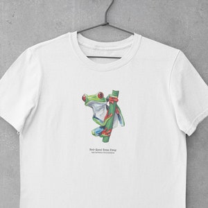 Men&#39;s Frog Shirt - Red Eyed Tree Frog T Shirt - Wildlife Frog Painting Alt clothing - Cottagecore top - Goblincore Organic Wildlife top