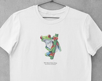 Maglietta da uomo con rana - Maglietta con rana dagli occhi rossi - Abbigliamento alternativo con pittura di rana selvatica - Maglietta Cottagecore - Maglietta biologica Goblincore Wildlife