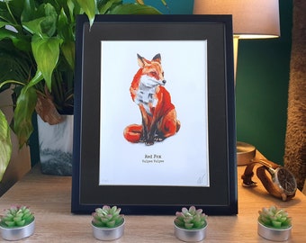 Pintura de Raposa Vermelha da Vida Selvagem Britânica 6x8 | Arte de Raposa em Aquarela emoldurada | Pintura de Raposa Britânica da Vida Selvagem | Impressão Cottagecore Goblincore