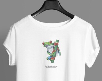 Maglietta da donna con rana - Maglietta con rana dagli occhi rossi - Abbigliamento Alt con pittura di rane della fauna selvatica - Maglietta Cottagecore - Maglietta Goblincore Organic Wildlife