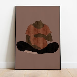 Mama Pregnancy Boho Art Body Positive African American Woman Mauve baby shower gift aesthetic artsy minimal line drawing watercolor download