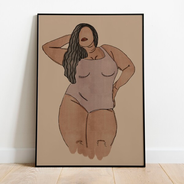 Nude Line Drawing , Black Woman Wall Art, Modern Line Art, Digital Download, Body Positive Art,  African Woman Art, Feminist Poster,