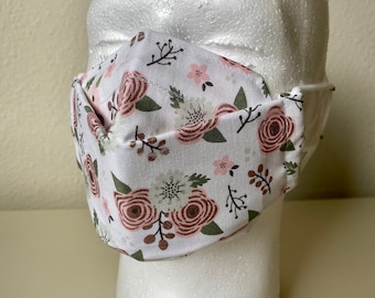 Pink on White Floral Origami Cloth Mask