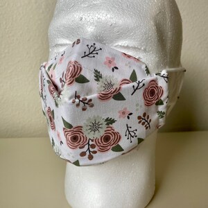 Pink on White Floral Origami Cloth Mask image 1