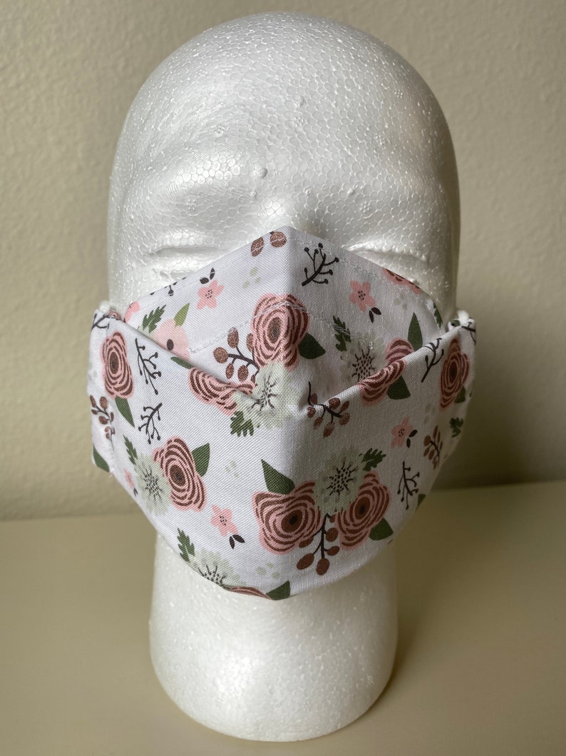 Pink on White Floral Origami Cloth Mask image 2