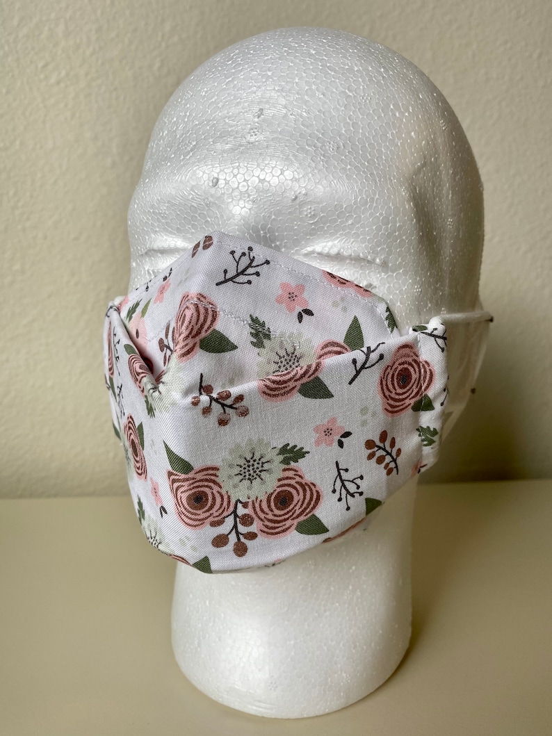 Pink on White Floral Origami Cloth Mask image 1