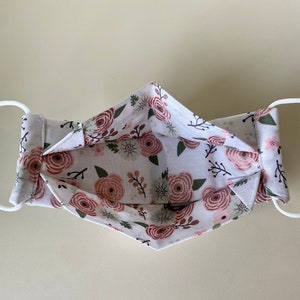 Pink on White Floral Origami Cloth Mask image 6