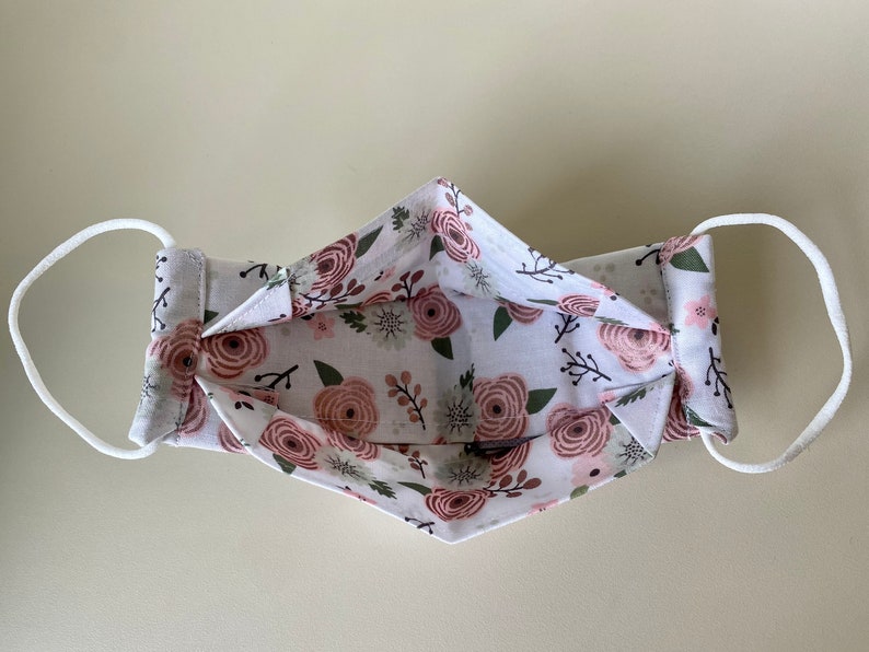 Pink on White Floral Origami Cloth Mask image 6