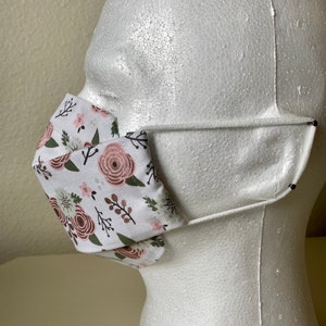 Pink on White Floral Origami Cloth Mask image 3