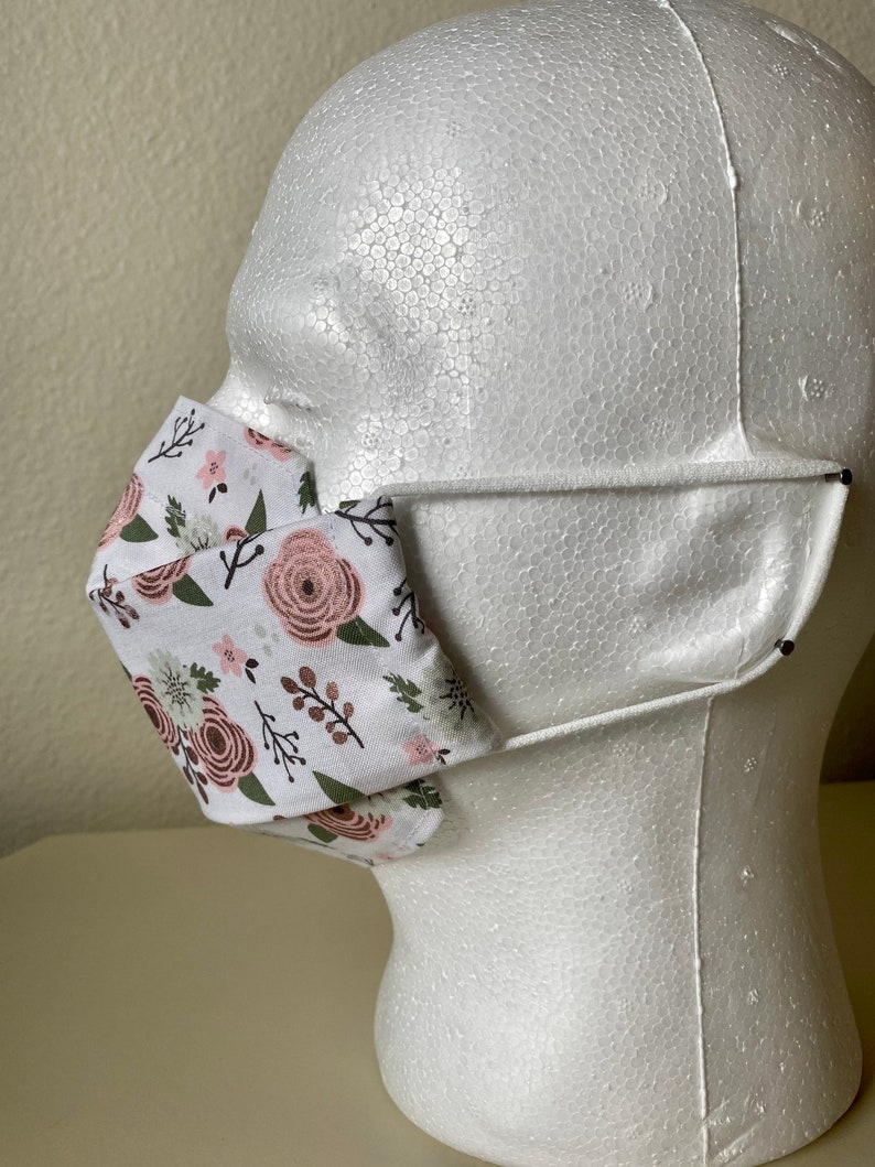 Pink on White Floral Origami Cloth Mask image 3