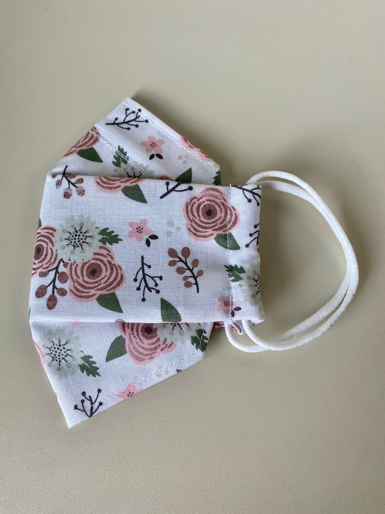 Pink on White Floral Origami Cloth Mask image 4