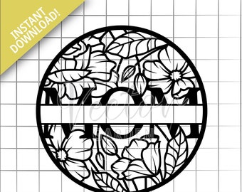 Floral Mom Svg: Split Round Design, Personalized Names (Digital Download)