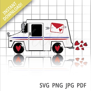 Mail Truck Svg, Valentines Truck svg Leveren Liefde Jpg Mail Carrier Png Mail Delivery Van Het verzenden van Love File Truck met Harten