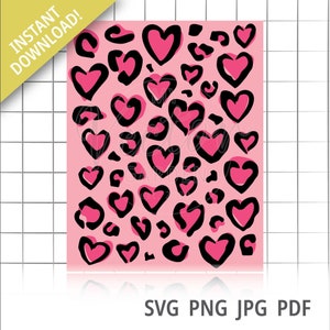 Estampa Animal em Forma de Coração Svg, Estampa Leopardo Svg Rosa Chita Estampa Svg Fundo dos Namorados Sem Costura Animal Estampa Png Coração Padrão Digital