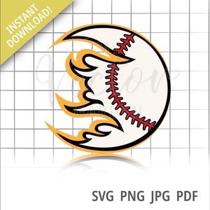 Flaming Baseball Svg, Beisebol em chamas traz o calor Imagem de bola em camadas Arquivos de corte de esportes Bola de outono Clipart Esportes tema festa quarto
