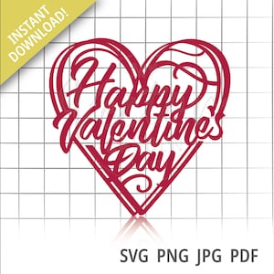 Feliz Dia dos Namorados Svg, Topper de bolo Svg Valentine Svg File para Cricut Heart Shaped Svg Uso comercial Svg Silhouette Svg Download digital
