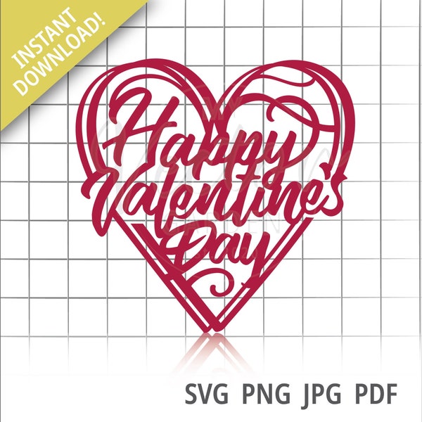 Happy Valentine's Day Svg, Cake Topper Svg Valentine Svg File for Cricut Heart Shaped Svg Commercial Use Svg Silhouette Svg Digital Download