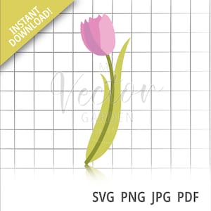 Tulip Svg, Single Flower File Garden Graphics Easter Flower Clipart Spring Floral Design Spring clipart Floral Vector Files One Tulip Stem