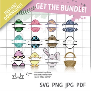 Oeufs de Pâques Svg, Personnalisé Egg Files Dyed Egg Bundle Decorated Egg Png Holiday Clipart Chick and Bunny Jpg Basket Egg Layered Egg Designs