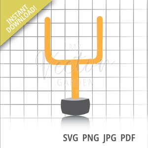 May include: A yellow football goal post with a gray base. The goal post is on a white background with a grid pattern.