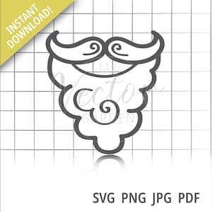 Santa Bart Svg, Gesichtshaar Clipart Schnurrbart jpg Bart und Schnurrbart lustige Maske ausgeschnitten druckbare Bart Nordpol Dateien Weihnachten Clipart