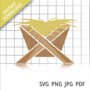 Mangiatoia Svg, Bambino Gesù alimentazione Trogolo Stabile Natività svg Away In a Manger Christmas Images xmas vettore Art Holiday Files Baby Cradle jpg
