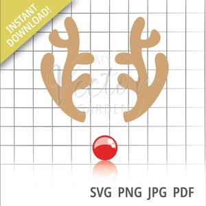 Rudolph Svg, Renne Antlers Svg File per Cricut Christmas Deer Svg Reigndeer Svg Christmas Clipart Holiday Svg Reindeer Clipart Png