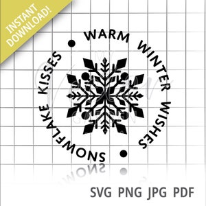 Desejos Quentes de Inverno Svg, Beijos de Floco de Neve Svg Beijos de Floco de Neve Sinal de Desejos de Natal Sinal de Porta de Inverno Svg Madeira Redondo Svg Floco de Neve Redondo Svg