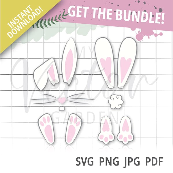 Easter Bunny Svg, Rabbit Ears Png Bunny Feet and Ears Svg Bunny Tail File Easter Holiday Clipart Rabbit Nose and Teeth Bunny Nose Files