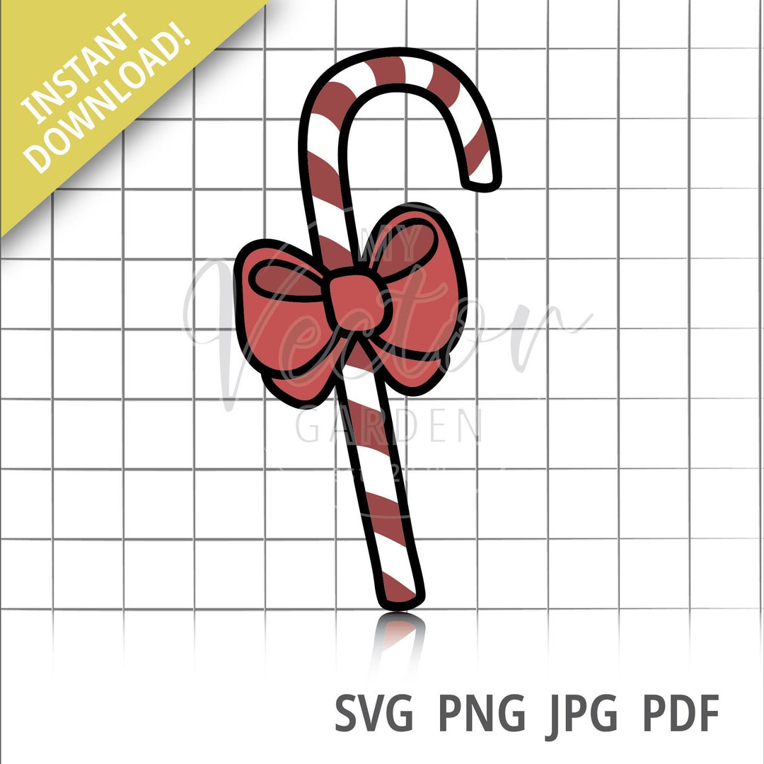 Candy Cane With Bow, Candy Cane Svg Christmas Candy Xmas Vector Files ...