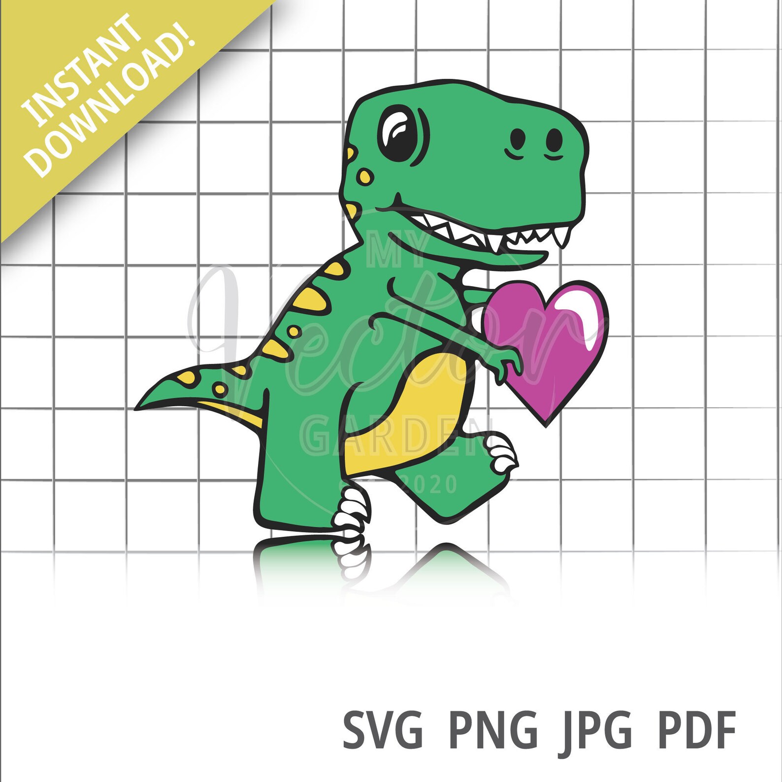 Dinosaur with Heart TRex Svg Valentines Card Dino Cartoon Etsy